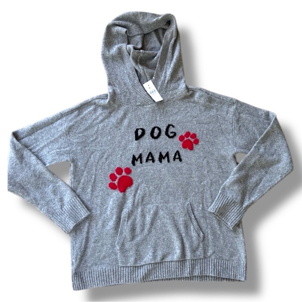 NWT Lou & Grey Dog Mom Hooded Gray Pullover Sweater Size Medium - Picture 3 of 11
